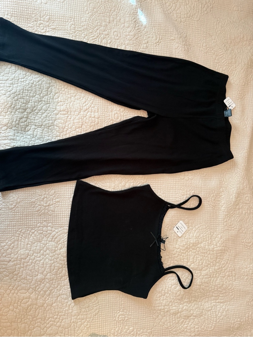 Fashion Nova Black Ribbed Cami & Lounge Pants Set